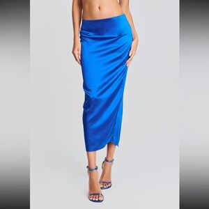 SER.O.YA JULIAN SILK MIDI SKIRT XS ROYAL BLUE